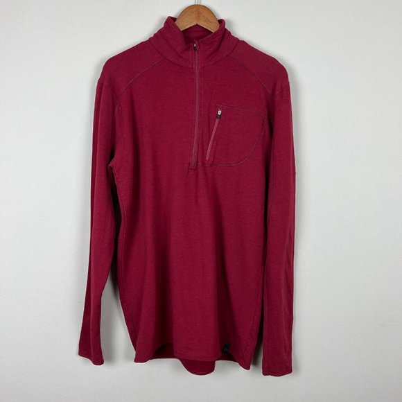TASC Sweater Mens L Maroon Bamboo Performance 1/4 Zip Pullover Stretch Outdoor - Picture 12 of 12